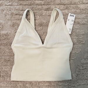 White Ribbed V-Neck Crop Top